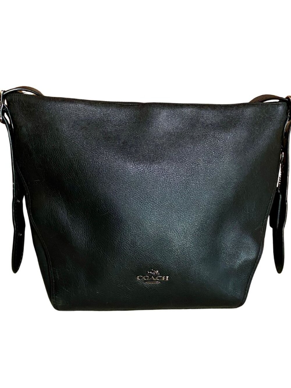 Coach Black Pebbled Leather Crossbody Bucket Bag Adjustable Strap